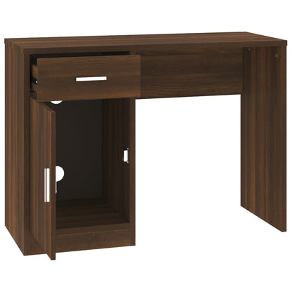 Brown Oak Desk with Drawer & Cabinet - 100x40x73 cm Engineered Wood