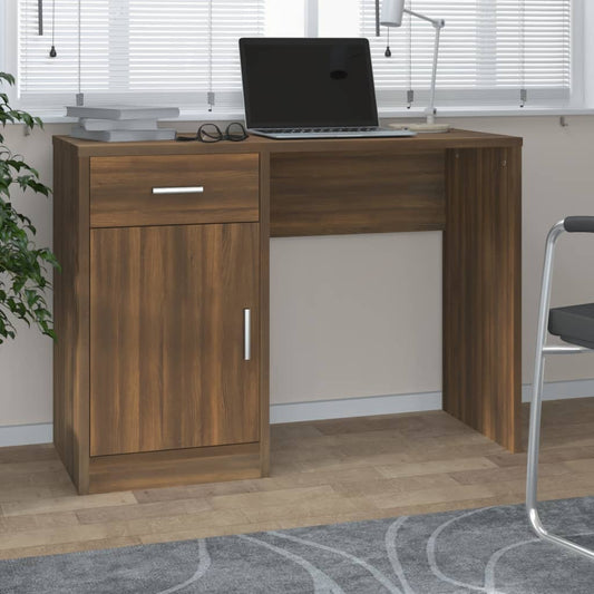 Brown Oak Desk with Drawer & Cabinet - 100x40x73 cm Engineered Wood