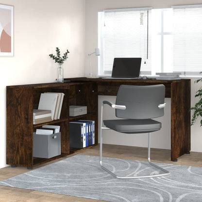 Smoked Oak Corner Desk - Engineered Wood, Space-Saving Design