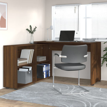 Brown Oak Engineered Wood Corner Desk for Home Office