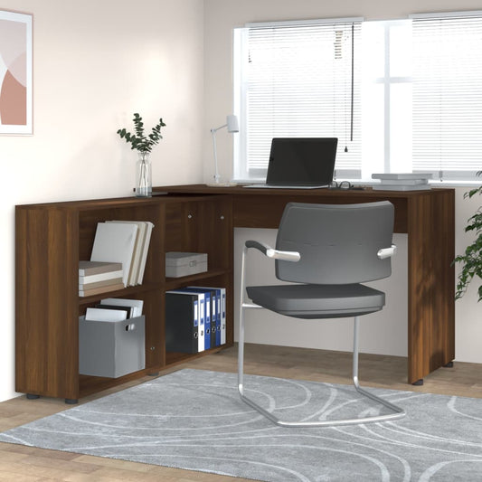 Brown Oak Engineered Wood Corner Desk for Home Office