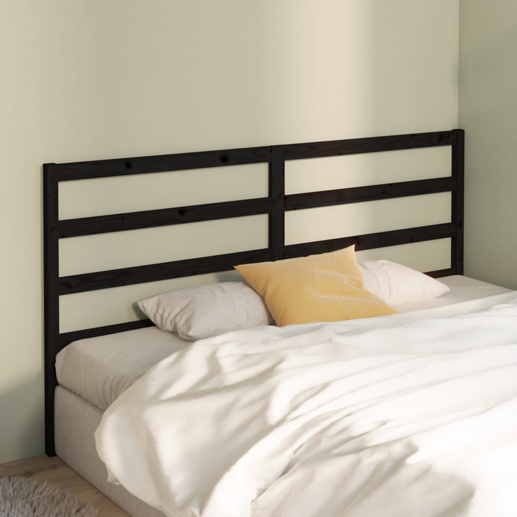 Solid Pine Bed Headboard - Black 206x4x100 cm