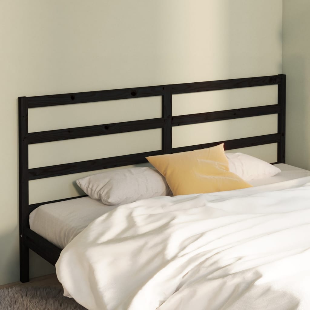 Solid Pine Bed Headboard - Black 206x4x100 cm