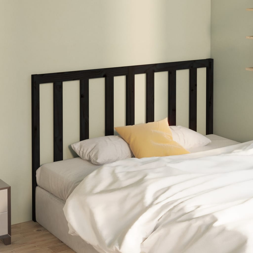 Black Solid Pine Wood Bed Headboard 146x4x100 cm