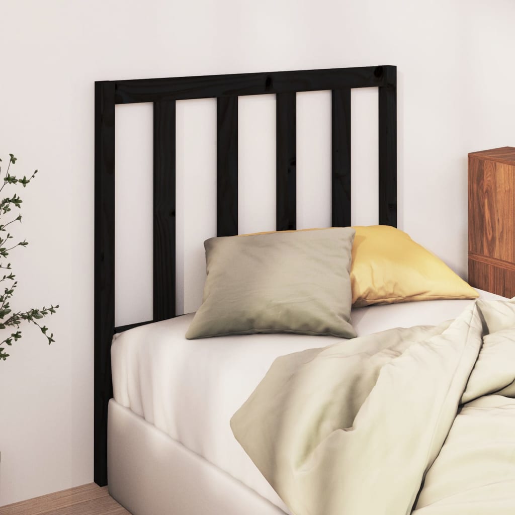 Solid Pine Wood Black Headboard 106x4x100 cm for Beds
