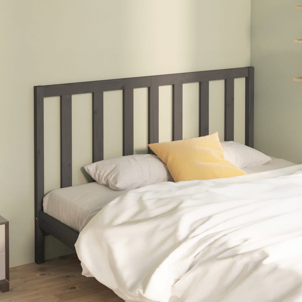 Solid Pine Wood Grey Bed Headboard 126x4x100 cm