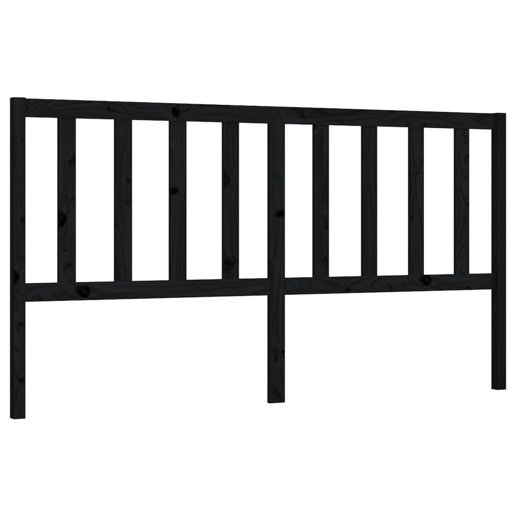Black Solid Pine Wood Headboard, 206x4x100 cm - Modern Bedroom Decor