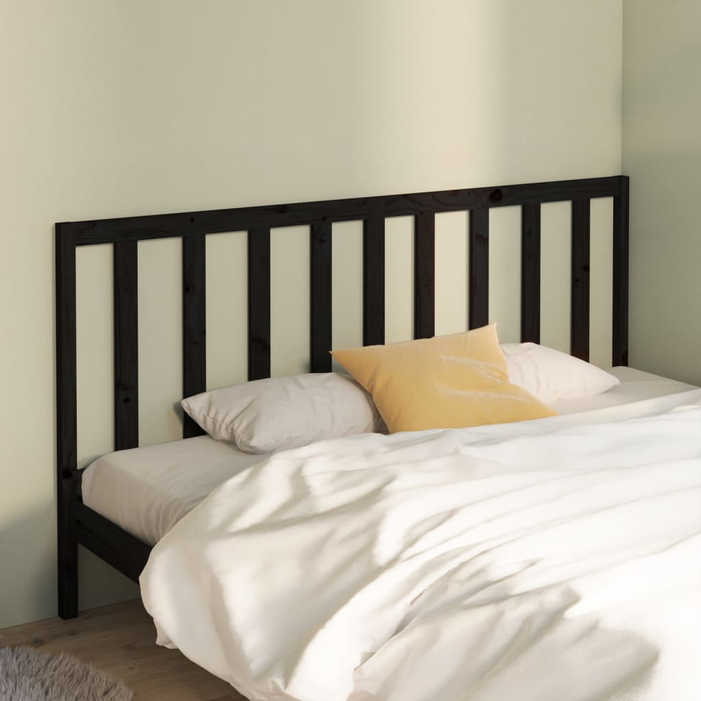 Black Solid Pine Wood Headboard, 206x4x100 cm - Modern Bedroom Decor
