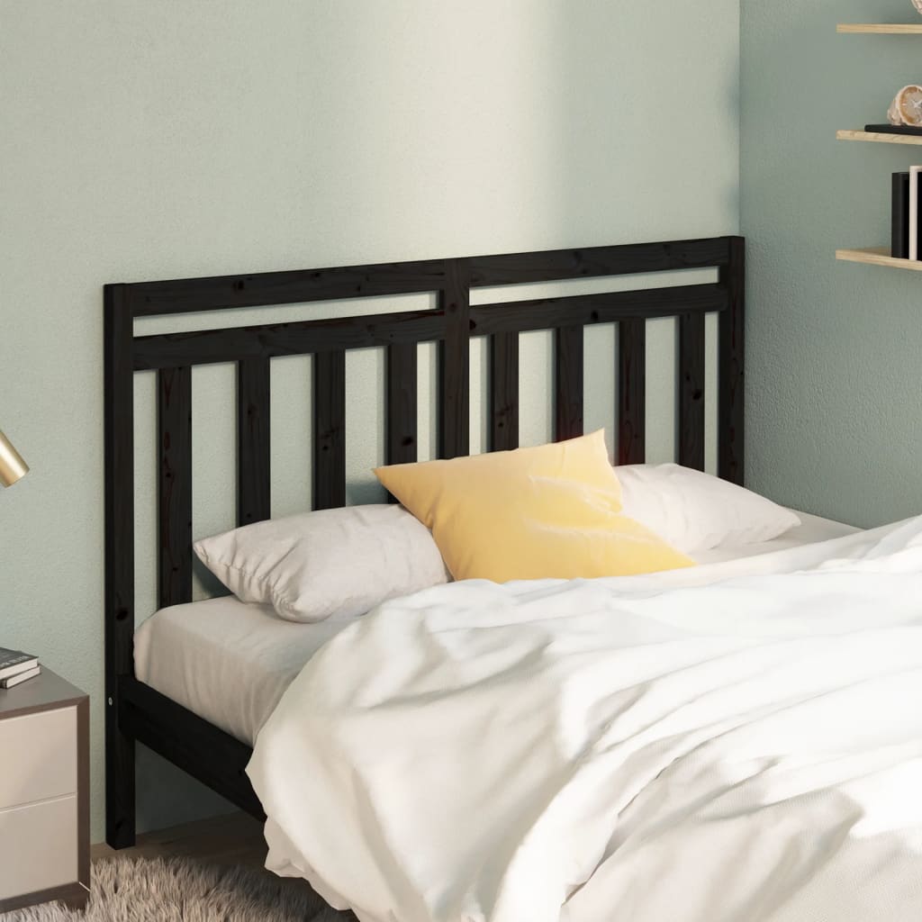 Solid Pine Wood Black Headboard 126x4x100 cm - Elegant & Durable