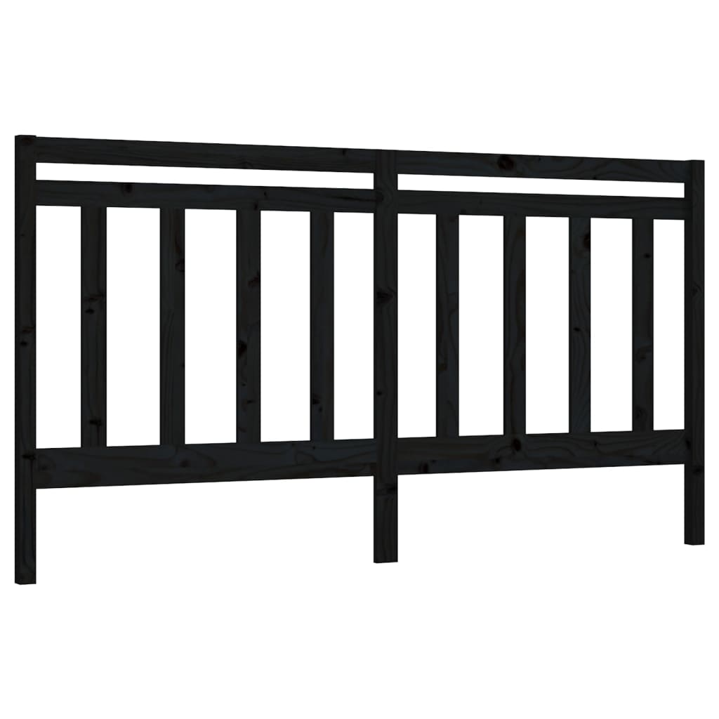 Black Solid Pine Wood Bed Headboard - 206x4x100 cm