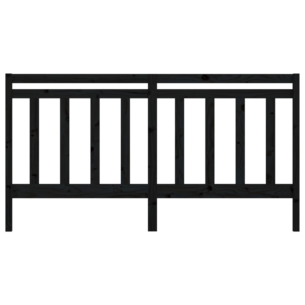 Black Solid Pine Wood Bed Headboard - 206x4x100 cm