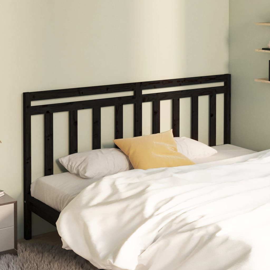 Black Solid Pine Wood Bed Headboard - 206x4x100 cm
