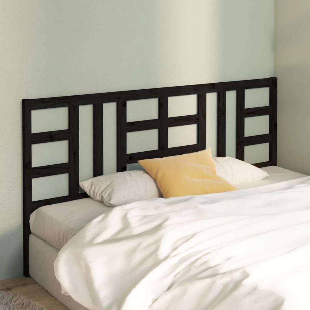 Solid Pine Wood Black Bed Headboard - 206x4x100 cm