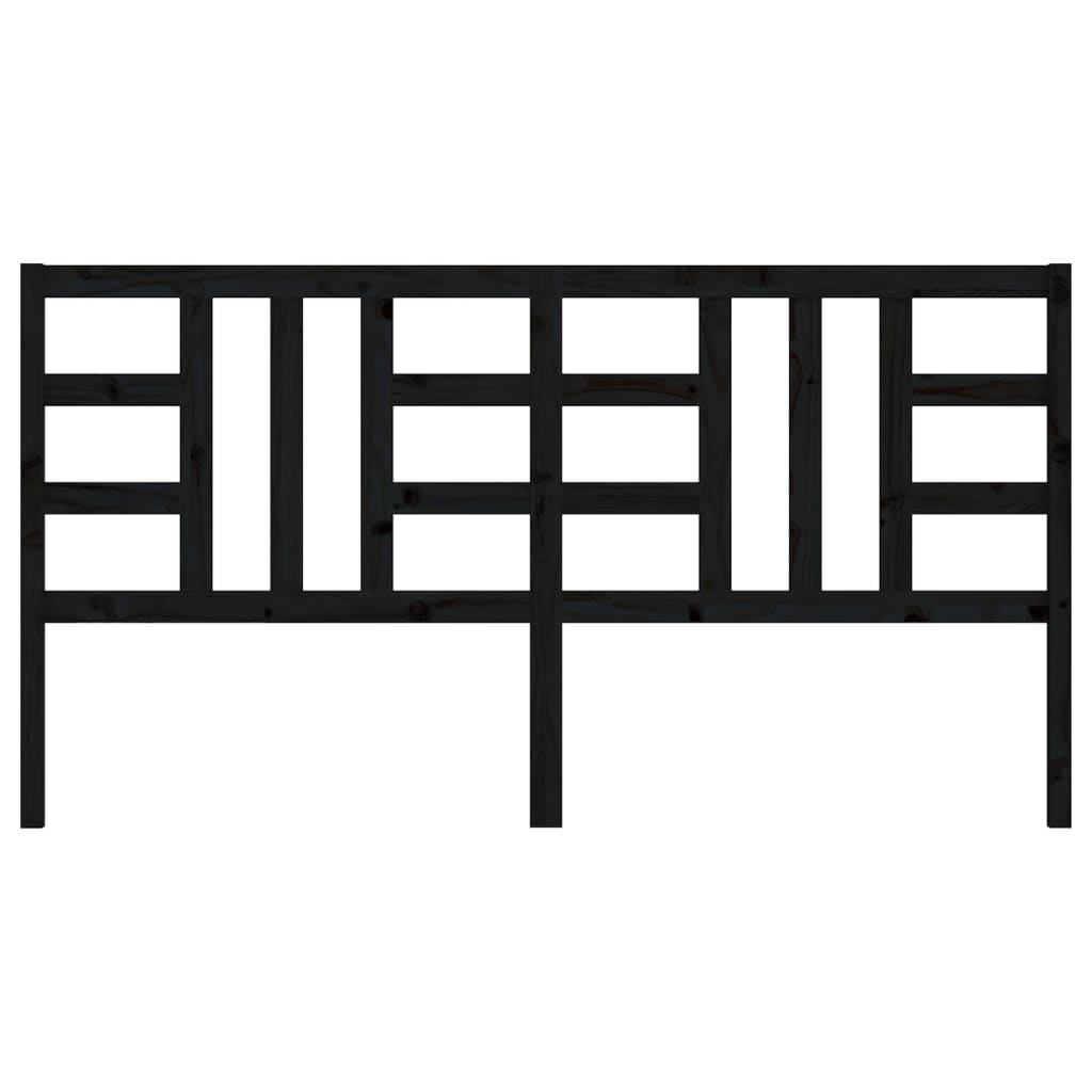 Solid Pine Wood Black Bed Headboard - 206x4x100 cm