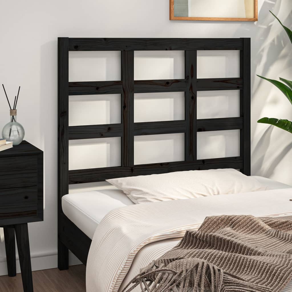 Solid Pine Wood Bed Headboard - Black 95.5x4x100 cm