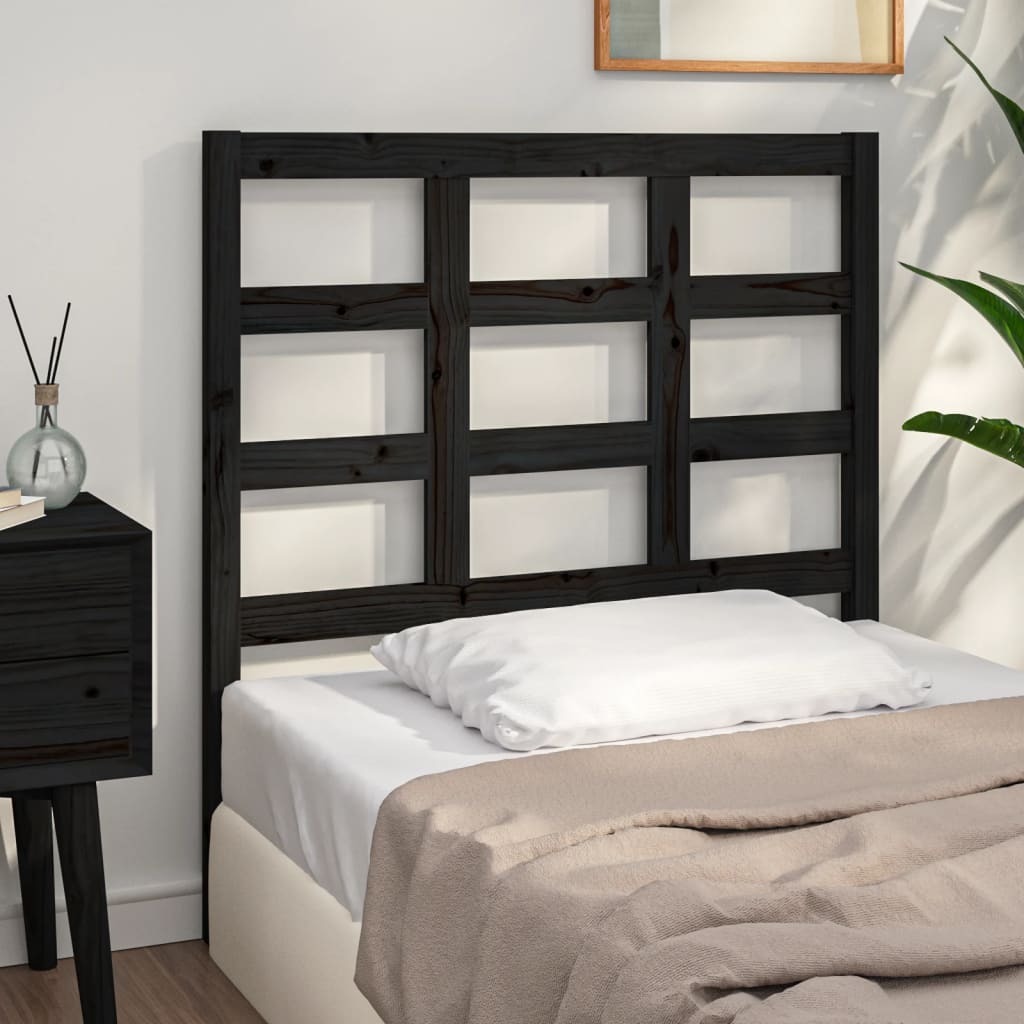 Solid Pine Wood Bed Headboard - Black 95.5x4x100 cm