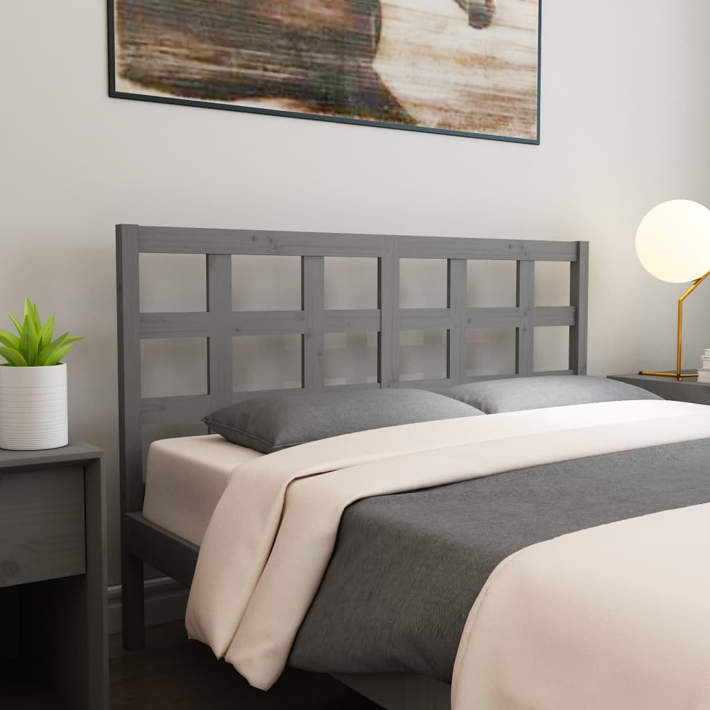 Stylish Grey Solid Pine Wood Bed Headboard 156x4x100 cm