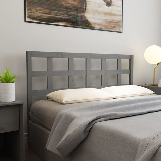 Stylish Grey Solid Pine Wood Bed Headboard 156x4x100 cm