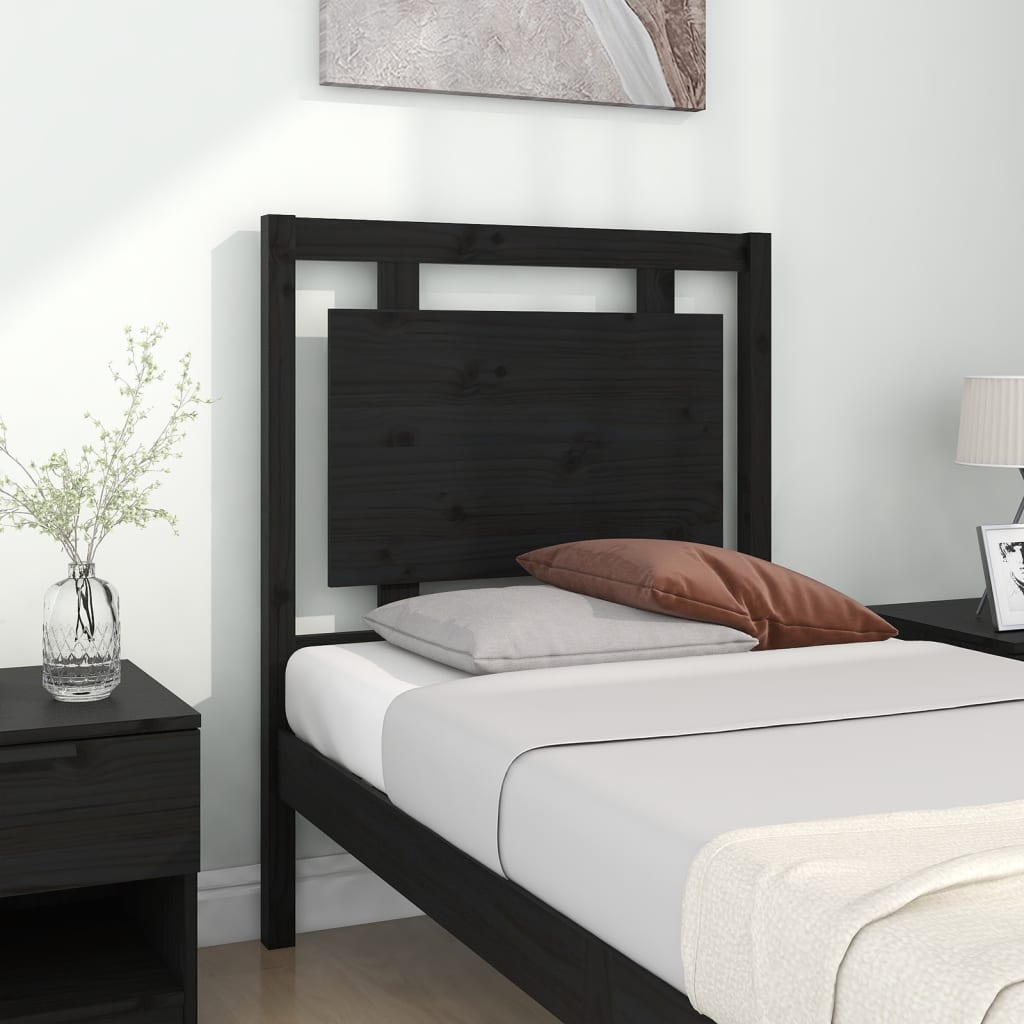 Solid Pine Wood Black Headboard 80.5x4x100 cm Bed Frame