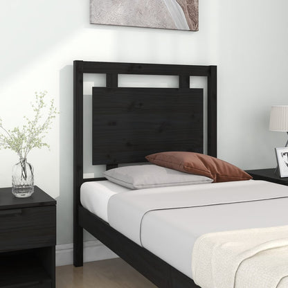 Solid Pine Wood Black Headboard 80.5x4x100 cm Bed Frame