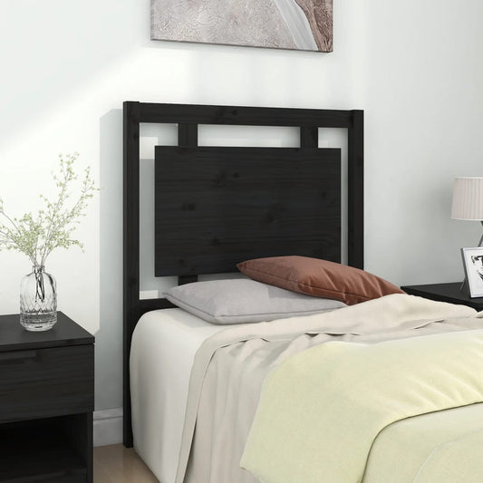Solid Pine Wood Black Headboard 80.5x4x100 cm Bed Frame
