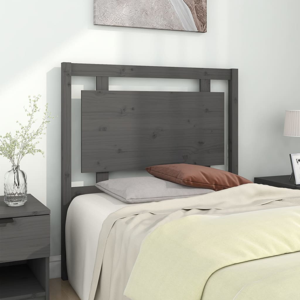 Solid Pine Wood Grey Bed Headboard 95.5x4x100 cm