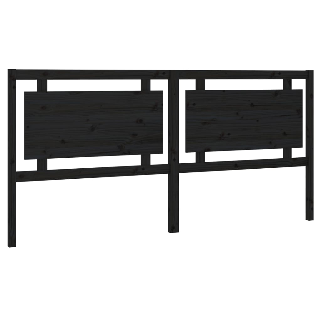 Solid Pine Wood Bed Headboard - Black, 205.5x4x100 cm