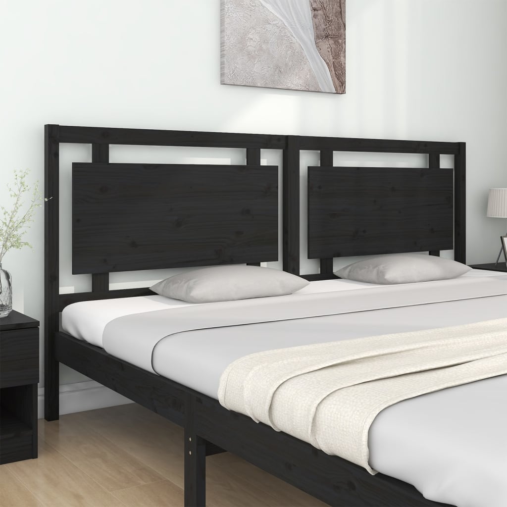 Solid Pine Wood Bed Headboard - Black, 205.5x4x100 cm