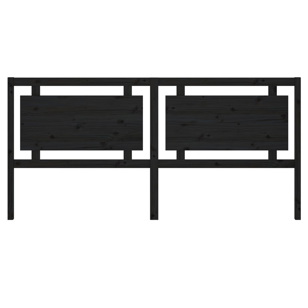 Solid Pine Wood Bed Headboard - Black, 205.5x4x100 cm