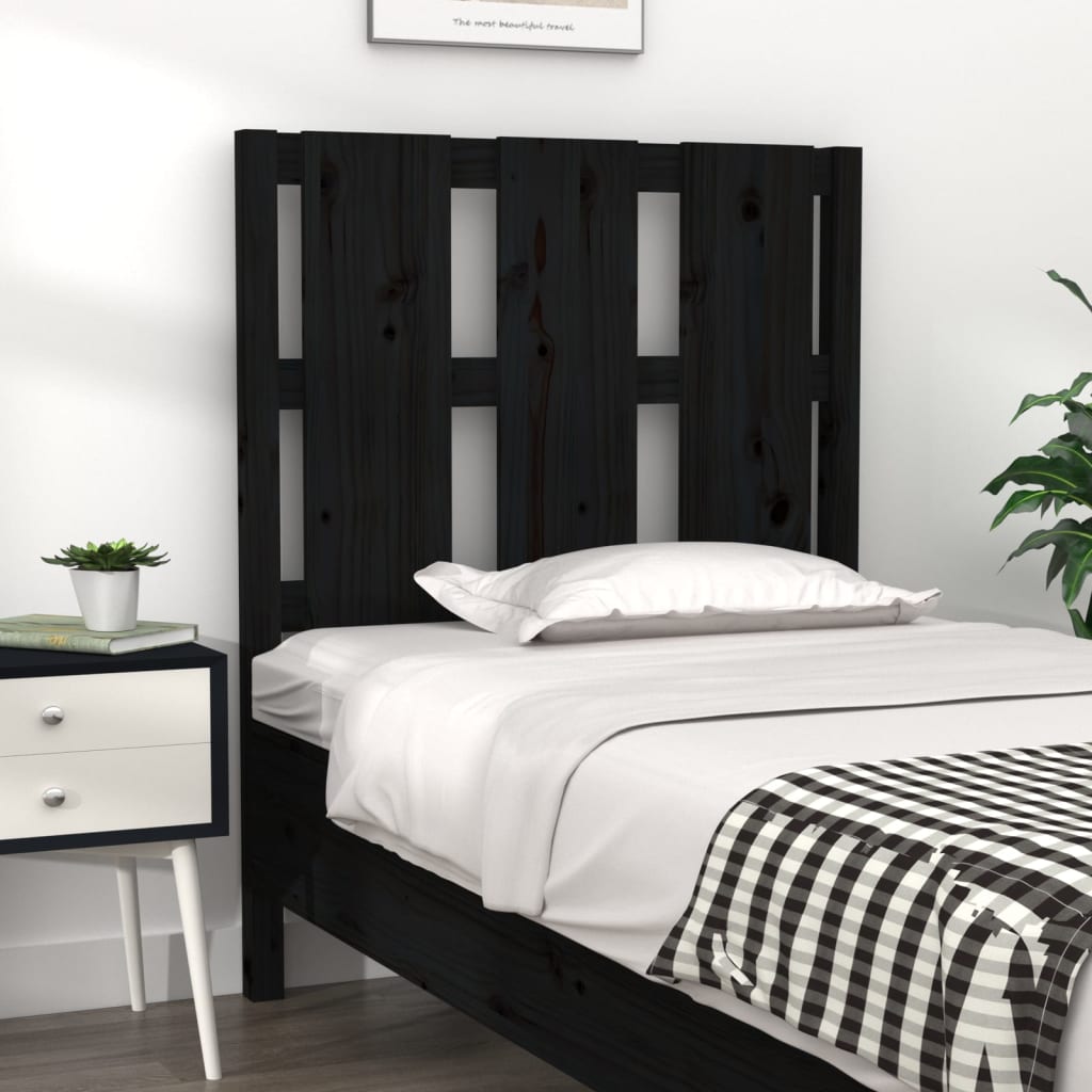 Black Solid Pine Wood Bed Headboard - 80.5x4x100 cm