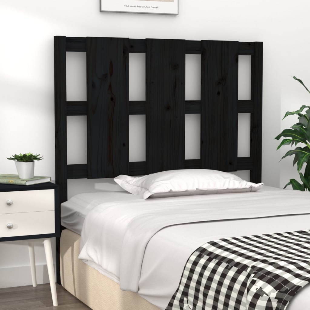 Solid Pine Wood Black Headboard - 95.5x4x100 cm