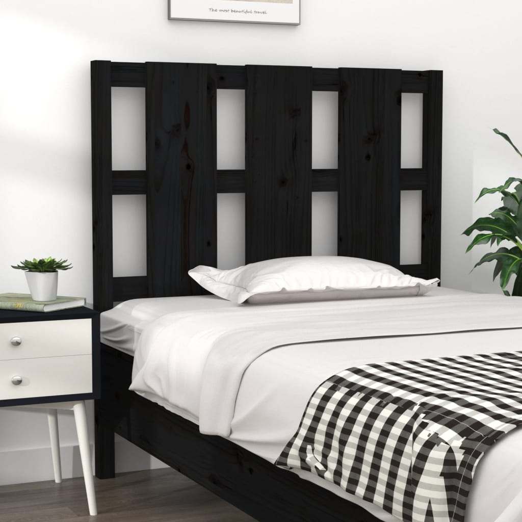 Solid Pine Wood Black Headboard - 95.5x4x100 cm