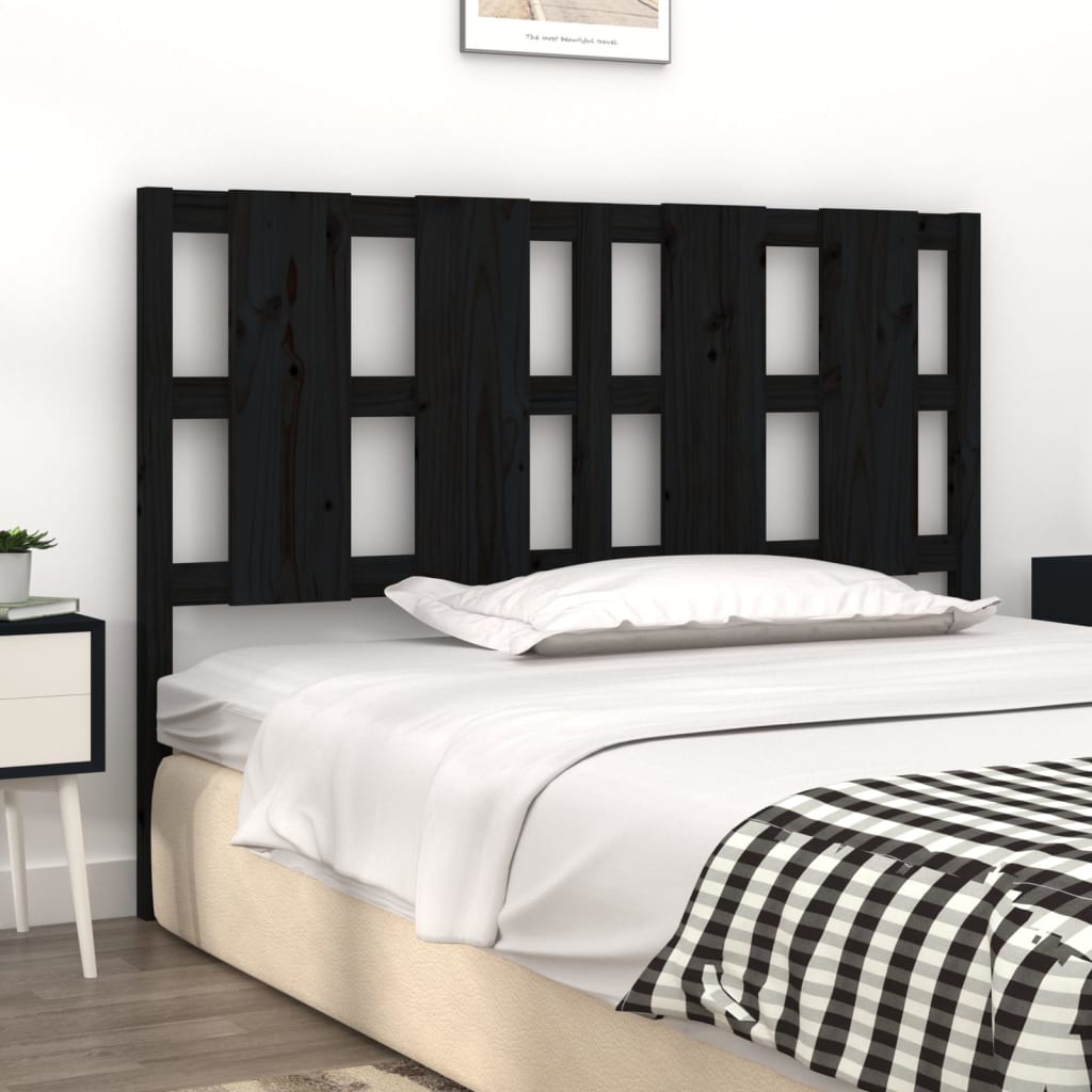 Sleek Black Solid Wood Pine Bed Headboard - 145.5x4x100 cm