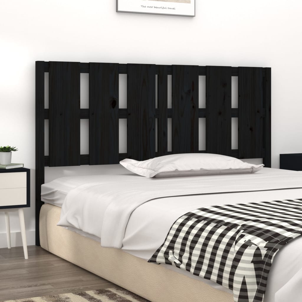 Elegant Black Solid Pine Wood Bed Headboard 155.5x4x100 cm