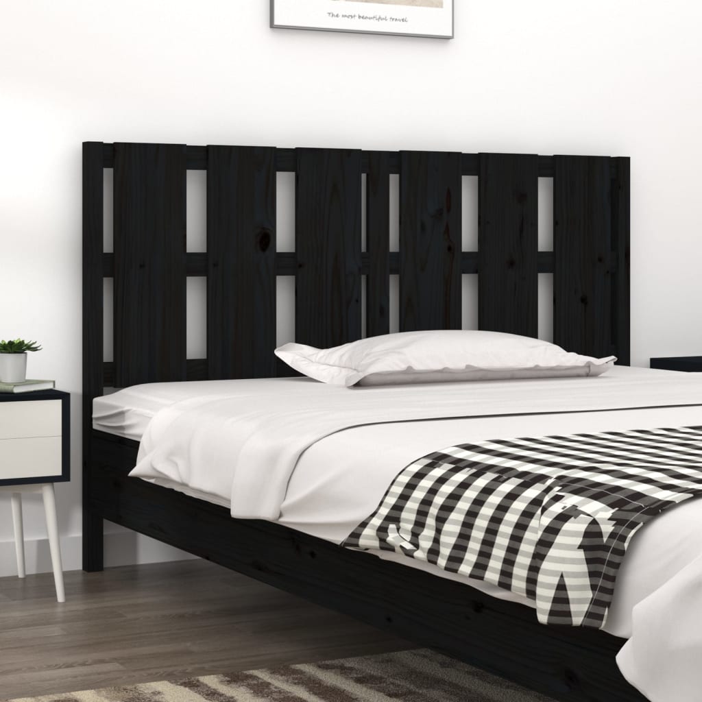 Elegant Black Solid Pine Wood Bed Headboard 155.5x4x100 cm