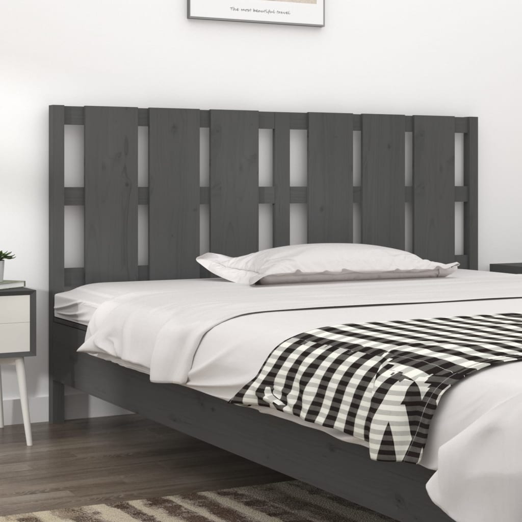 Solid Pine Wood Grey Bed Headboard - 185.5x4x100 cm