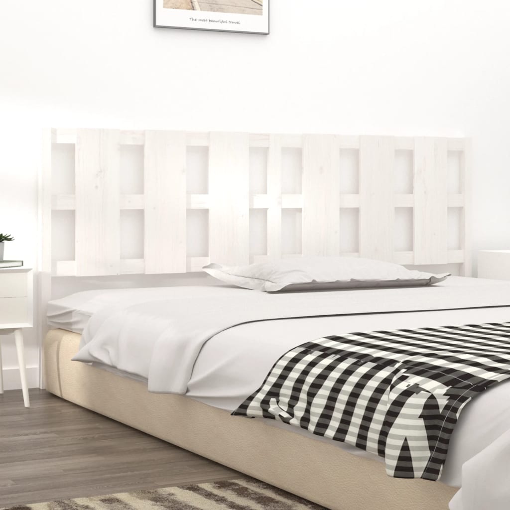 Solid Pine Wood White Bed Headboard, 205.5x4x100 cm