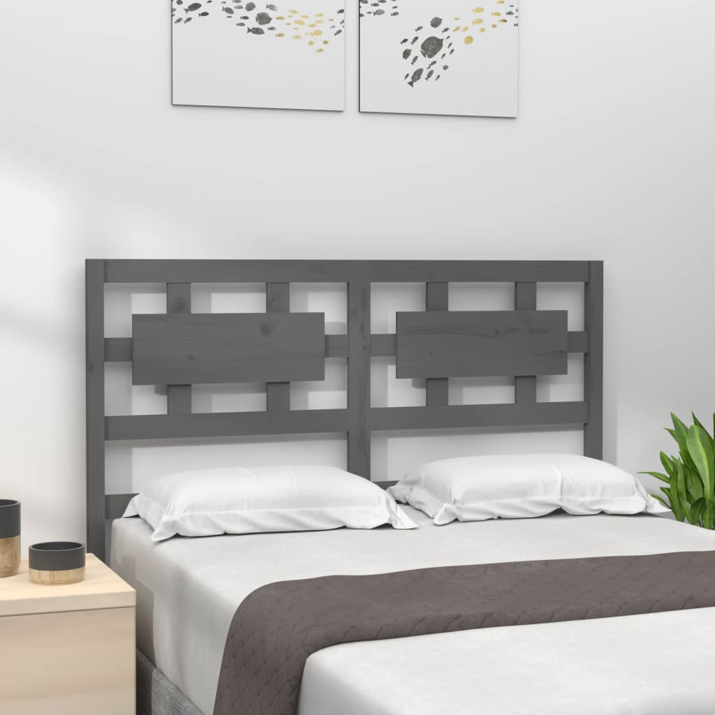 Solid Pine Wood Grey Bed Headboard - 125.5x4x100 cm