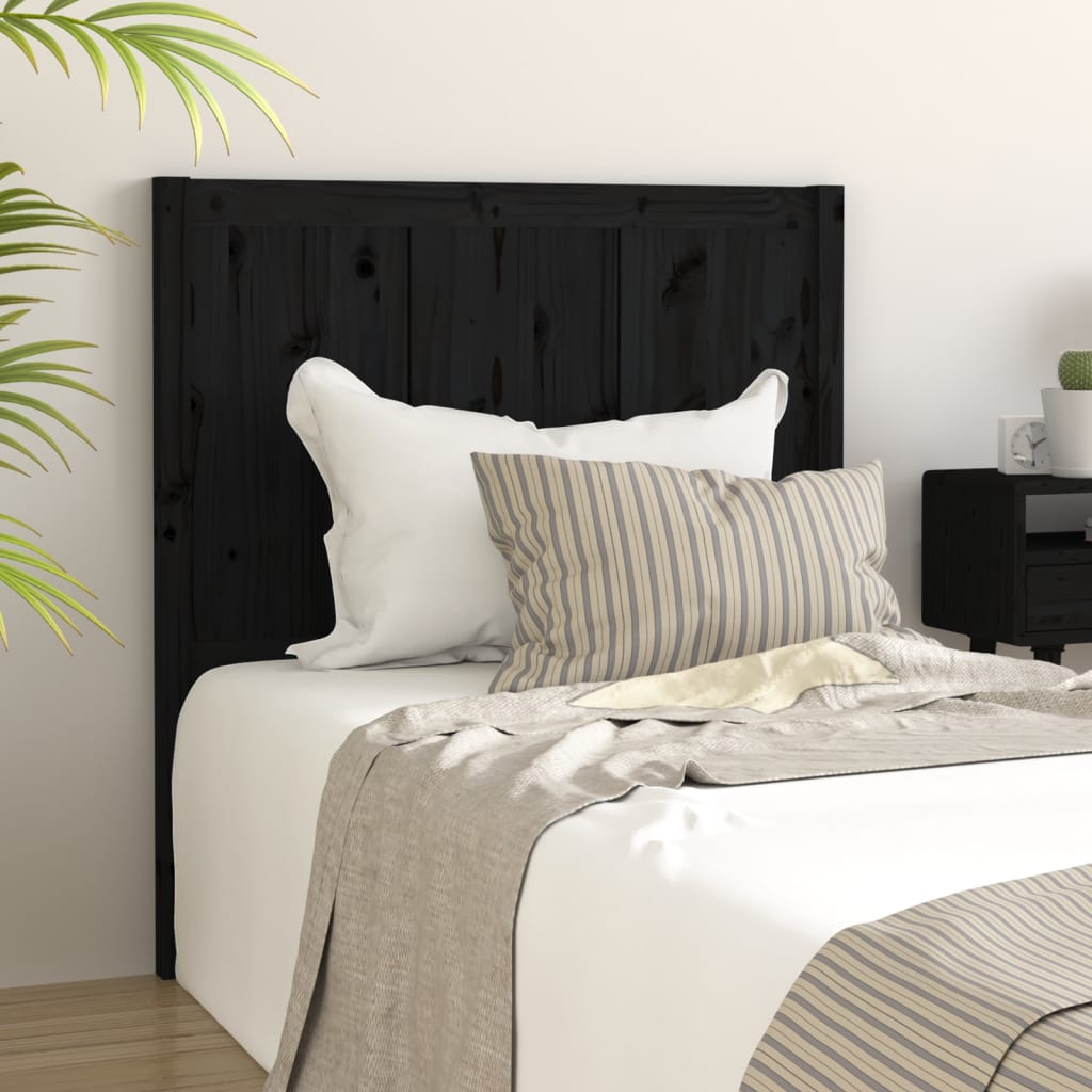Solid Pine Wood Bed Headboard - Black, 95.5x4x100 cm