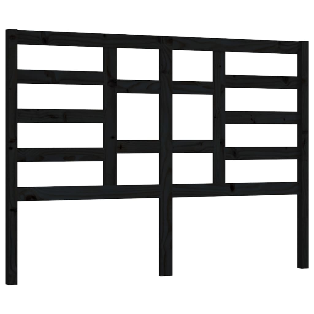 Stylish Black Solid Pine Wood Headboard 146x4x104 cm