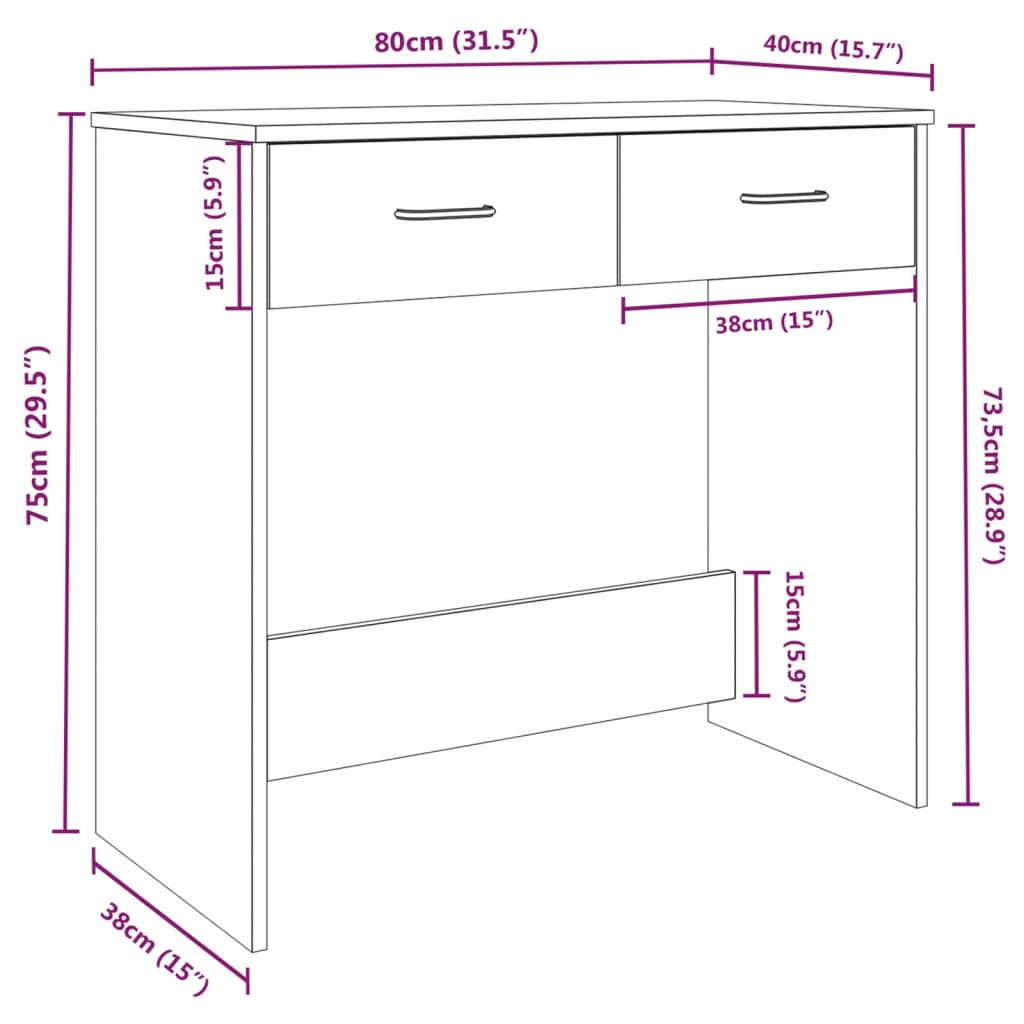 Compact Brown Oak Desk, 80x40x75 cm, Engineered Wood