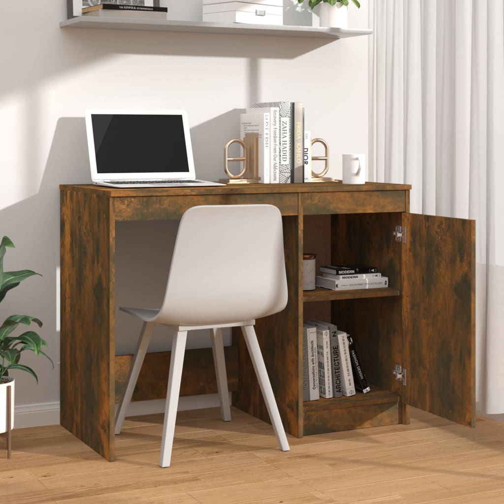Elegant Smoked Oak Desk, 100x50x76 cm - Engineered Wood