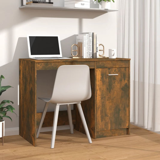 Elegant Smoked Oak Desk, 100x50x76 cm - Engineered Wood