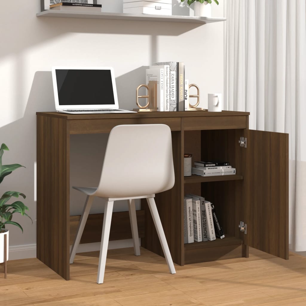 Compact Brown Oak Desk - 100x50x76cm Engineered Wood