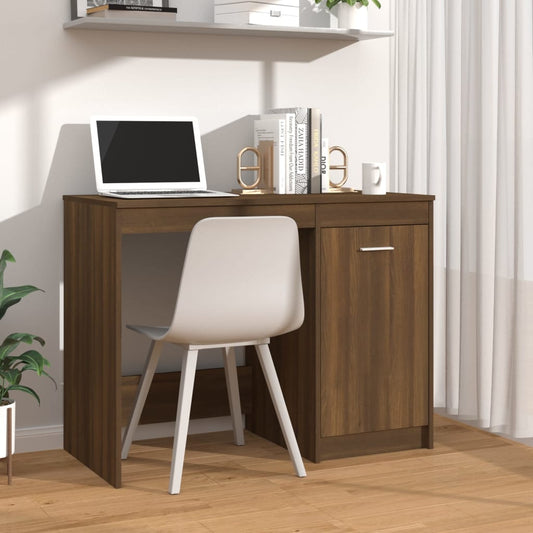 Compact Brown Oak Desk - 100x50x76cm Engineered Wood