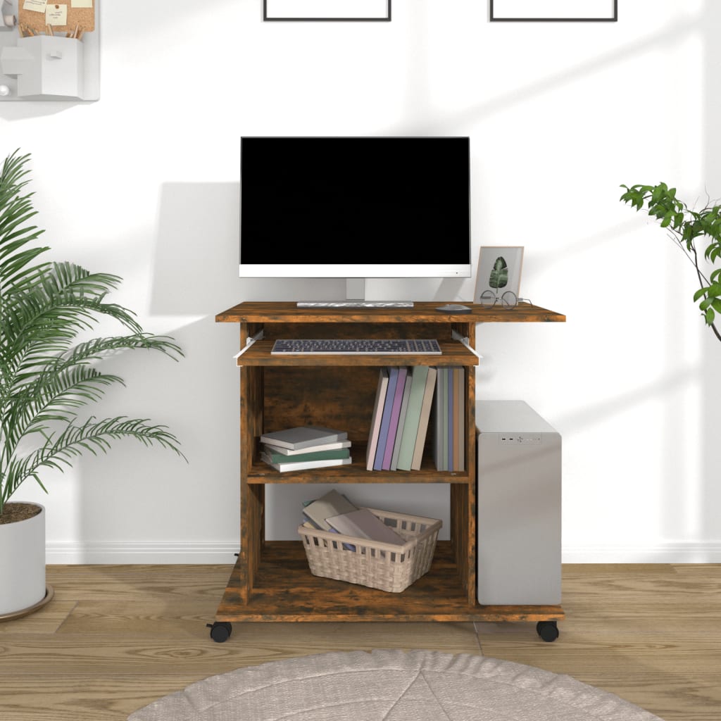 Compact Smoked Oak Computer Desk - 80x50x75 cm, Engineered Wood