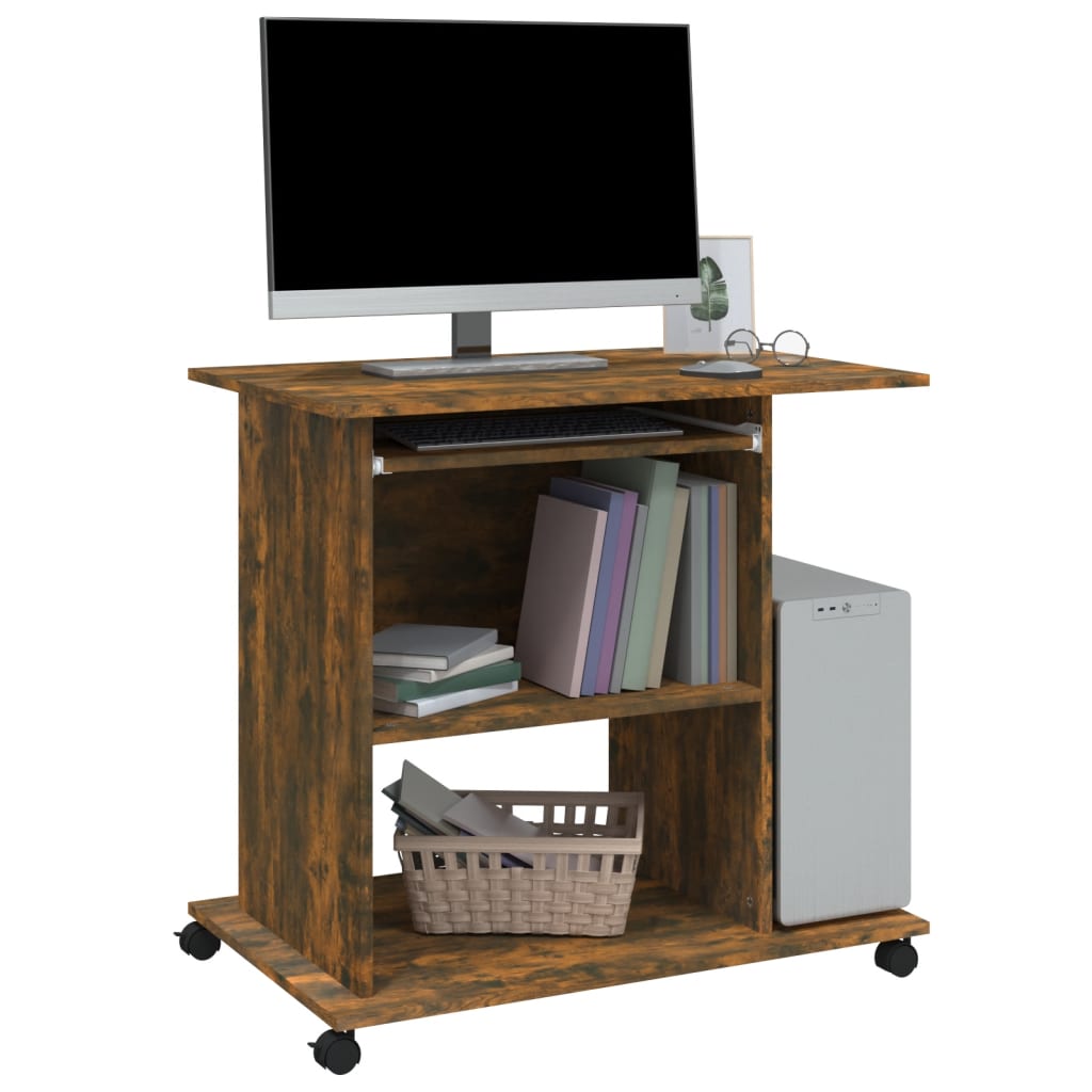 Compact Smoked Oak Computer Desk - 80x50x75 cm, Engineered Wood