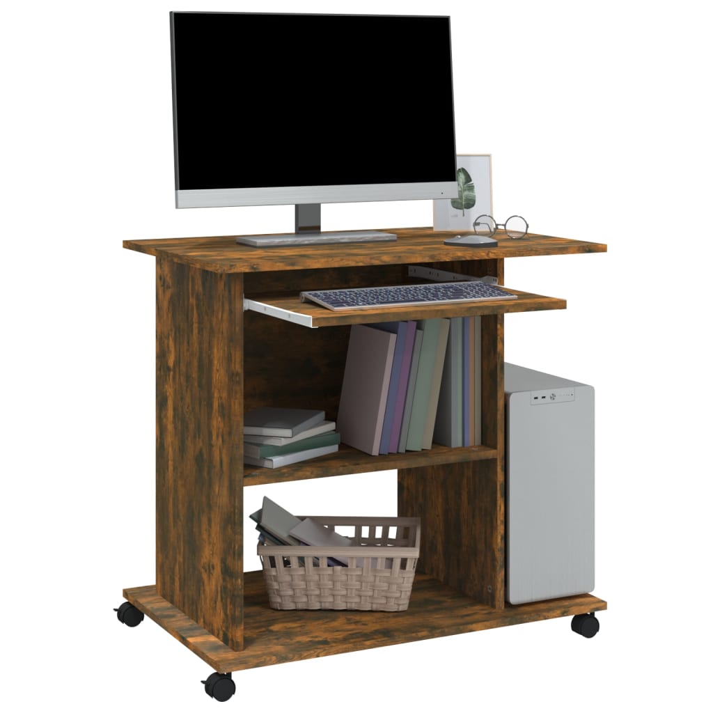 Compact Smoked Oak Computer Desk - 80x50x75 cm, Engineered Wood