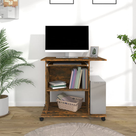 Compact Smoked Oak Computer Desk - 80x50x75 cm, Engineered Wood
