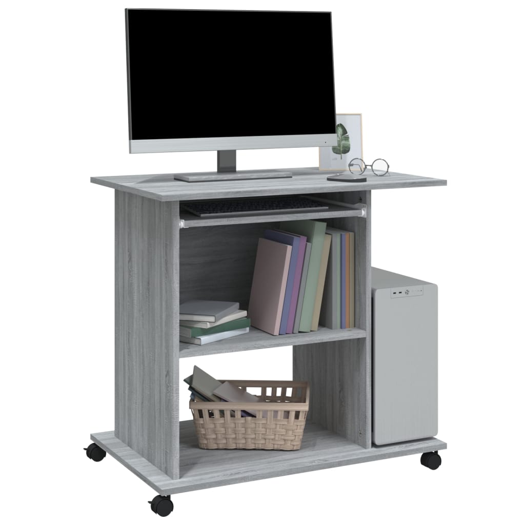 Compact Grey Sonoma Computer Desk - 80x50x75 cm - Engineered Wood
